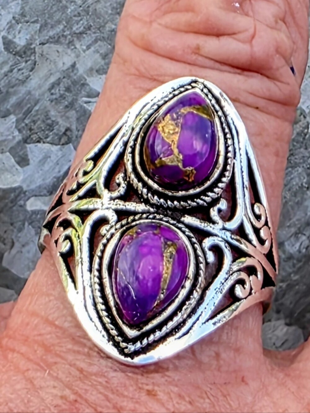 Copper Purple Turquoise Gemstone Ring In 925 Sterling Silver Setting (9.5)